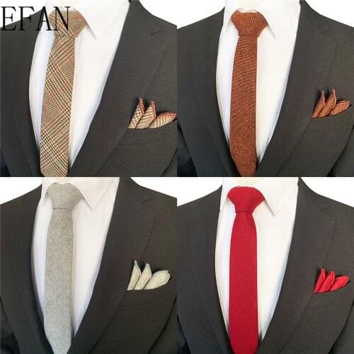 13 Solid Color Cashmere Wool Necktie and Pocket Square Sets for Men 6cm Wine Red Brown Green Gray Navy Pink For Men Wedding Ties