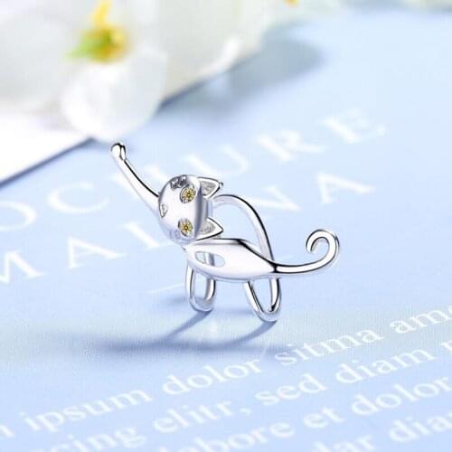 Latest Hot 925 Sterling Silver Clip Earrings Girl Fashion Jewelry Cute Cat Kitten Cartoon No Ear Hole Earring Women Gifts KOFSAC