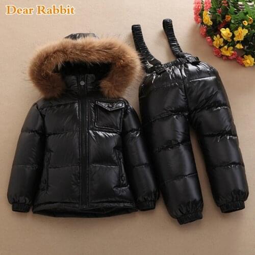 -30 degree Russian winter baby boy girls white duck down snow wear coats overalls childrens clothing set jacket kids clothes