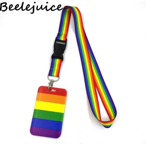 12sets Homosexuality Rainbow Fashion Lanyard ID Badge Holder Bus Pass Case Cover Slip Bank Credit Card Holder Strap Card Holder