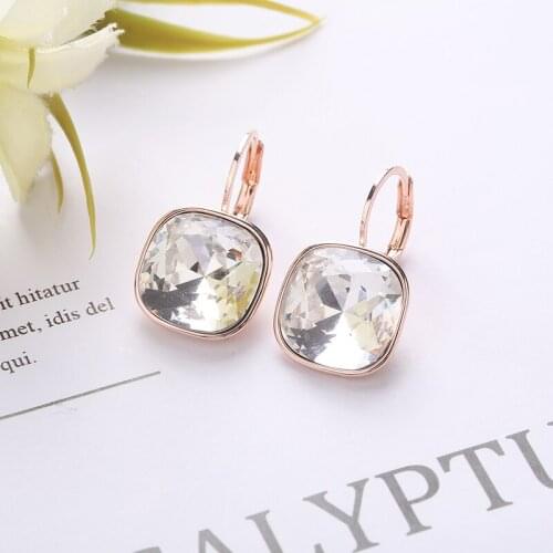 2021 New Design Square Stones Earrings With French Hook Lever Back For Fashion Women