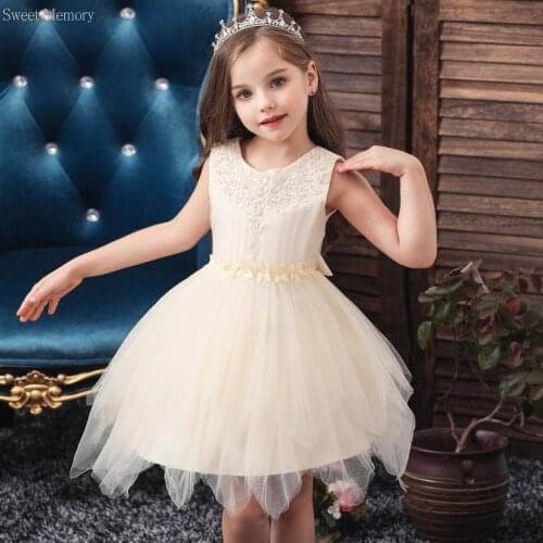 2021 Age 1-10 Summer White Flower Girl Dresses Kids Clothes Wedding Gown Birthday Party Costumes Children Clothing Sweet Memory