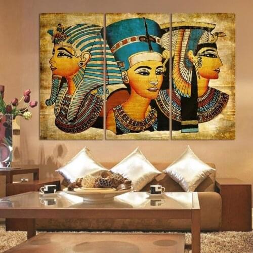 3 Piece New Wall Art Abstract Modern African Ancient Egyptian image Portrait Canvas Oil Painting On Prints For Living Room ht057