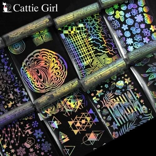 8 roll 4*100CM Geometric Water Marble Holographic Series Nail Foil Flower Dream Catcher Holo Christmas Transfer Sticker Nail Art