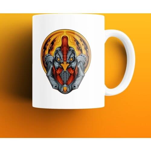 Cyberpunk Chicken Patterned, Printed White Mug Cup, Porcelain Raw Material, Handle, Gift Product, quality Mug and Printing