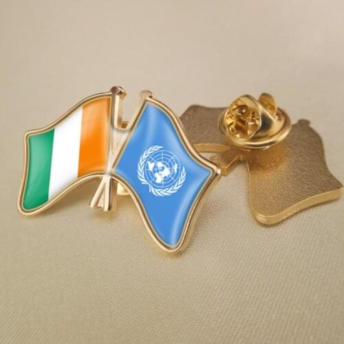 United Nations and Cote D'Ivoire Crossed Double Friendship Flags Lapel Pins