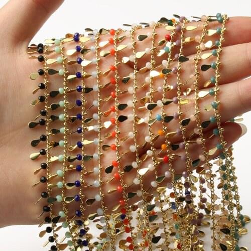 1 Meter Handmade Gold Wire Wrapped Rosary Chain stone Beads Chains for Necklaces Bracelets Anklet Making DIY Jewelry Findings
