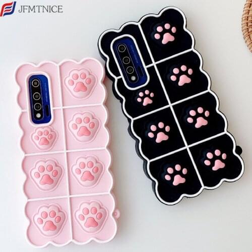 3D Cute Cartoon Cat Paw Relieve Stress Case for Samsung S10 S9 Plus S20 S21 Note 20 Ultra A20E A12 A52 A72 A51 A71 A50 A11 Cover