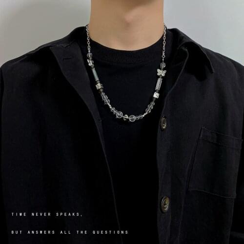 European and American Street Net Red Butterfly Dice Splicing Long Necklace Fashion Cool Hip Hop Style Men and Women Unisex