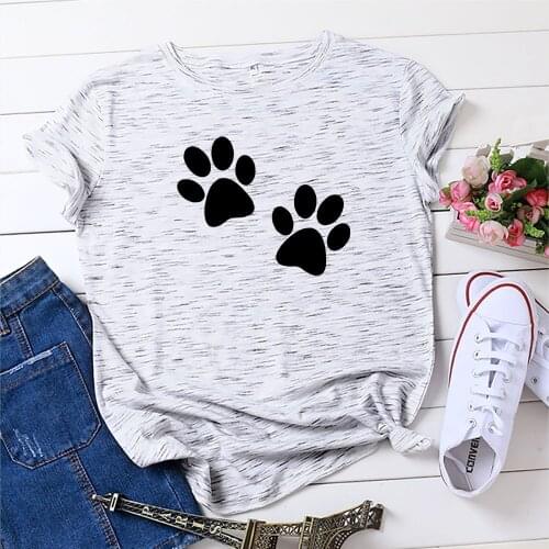 100% Cotton Summer New Womens T-shirt O-Neck Harajuku Cartoon Dog Paw Top Casual Female T shirt Oversized Size S-5XL