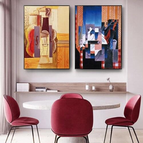 Artistic Fiddle by Picasso Abstract Canvas Paintings Nordic Style Wall Art Pictures Poster Prints for Living Room Home Decor