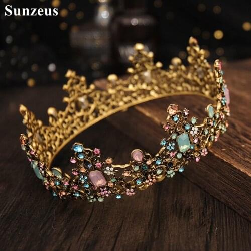 Colorful Beads Round Circle Tiaras and Crown for Women Party Headwear Baroque Bridal Wedding Hair Jewelry HD53