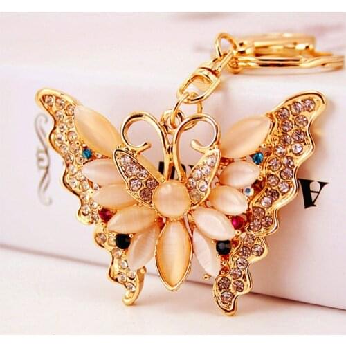 Creative jewelry pendant key chain opal butterfly car key chain lady bag accessories metal melon scissors insect key chain