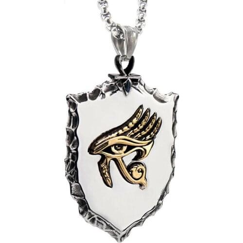 Mens Gold Egyptian Eye Of Horus Ra Pendant Necklace Stainless Steel