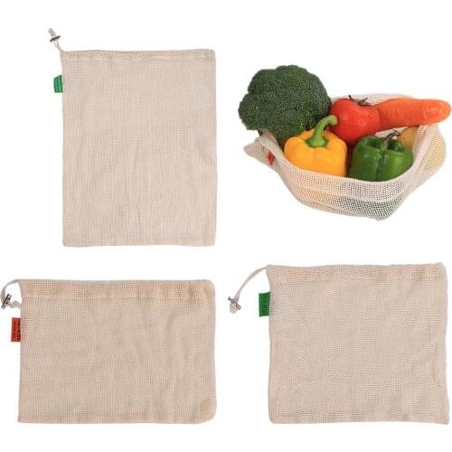 Natural Organic Cotton Mesh Bag Supermarket Fruit And Vegetable Storage Bag Single Drawstring Mesh Bag Reusable