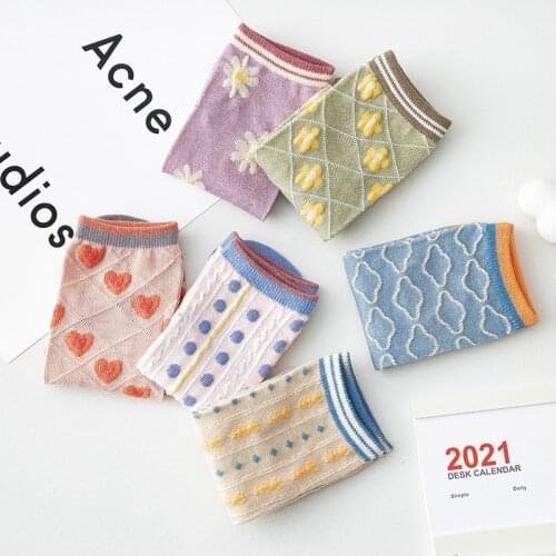 Women Socks New Spring Summer Short Printed Color Flowers Socks Sweet Girls Women Casual Short Cotton Ankle Happy Socks Female
