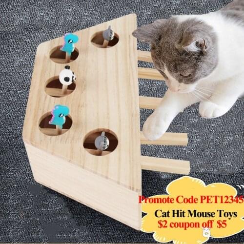 2020 New Wood Cat Hit Gophers Toys Interactive Puzzle Catch Mouse Game 3/5 Holes Indoor Mouse Seat Scratch Tease Cat Toys