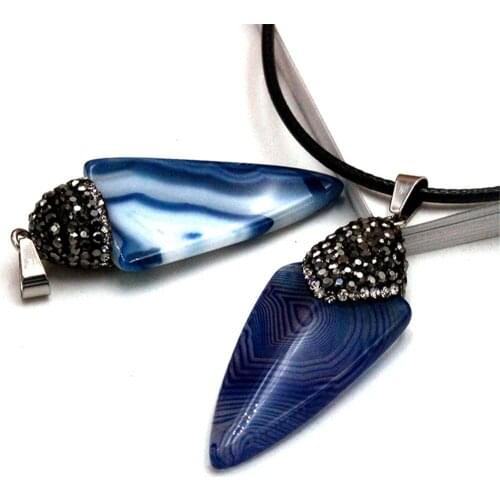 Wholesale 6pcs New Fashion Natural agates with shine stone pendant line grain arrow necklace DIY Women Pendant N Gift Jewelry