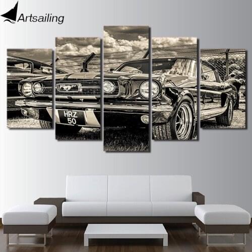 HD Printed muscle car vintage car black whit Painting Canvas Print wall decor print poster picture paintings on the wall
