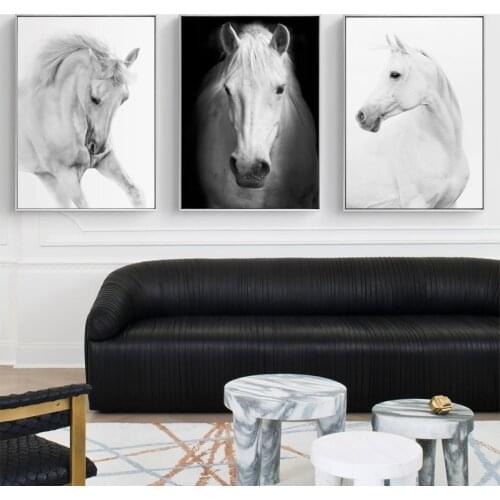 Black White Horse Painting Posters And Prints On Canvas Wall Art Animal Pictures For Living Room Moder Cudros Home Decor
