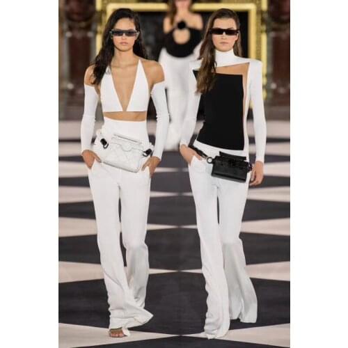 Hot Ladies Chic Ladies Sexy Long Sleeve Patchwork Women Bandage Bodysuit 2020 Celebrity Designer Fashion High Street Bodysuit