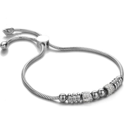 Adjustable Stainless Steel Ball Beads Bracelet for Women Cz Zricon Handmade Snake Chain Bracelet Jewelry Pulseira Masculina