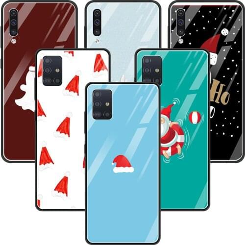 Christmas hat&stocking Glass Case For Samsung A71 A52 A51 A91 A81 A72 A41 A31 A21s A21 A11 A01 M51 M31 M21 Silicone Shell Fundas