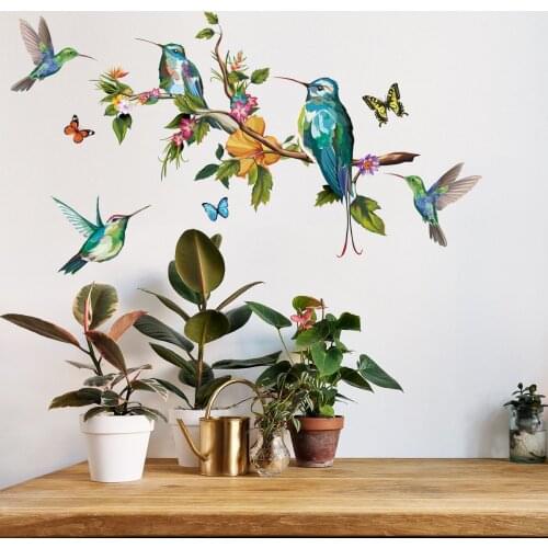 Hand painted Branch Bird Wall Stickers for Bedroom Living room Decor Multicolor Butterfly Wall Decals Home Decor Kids room Mural