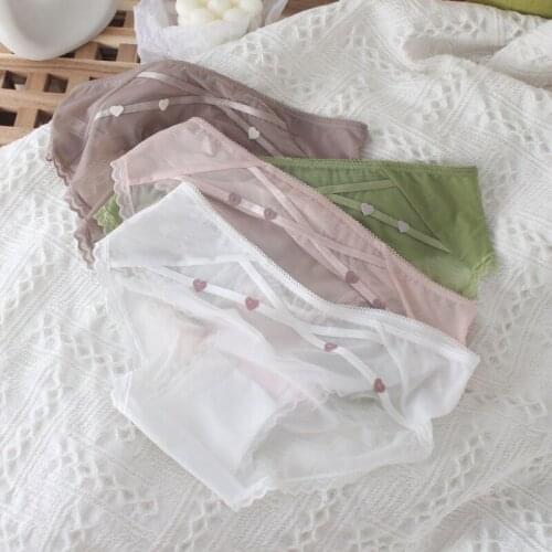 Mesh Girls Underwear Love Coast Lace Sexy Lingerie Summer Clothes Seamless Transparent Panties Hollow Out Breathable Chiffons