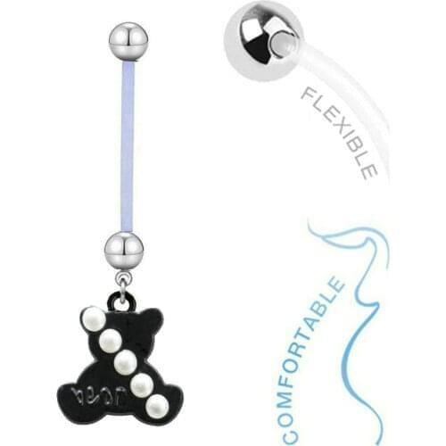 20pcs/lot White PTFE Barbell Pregnancy Belly Ring Pearl Bear Maternity Belly Bar Piercing Ombligo