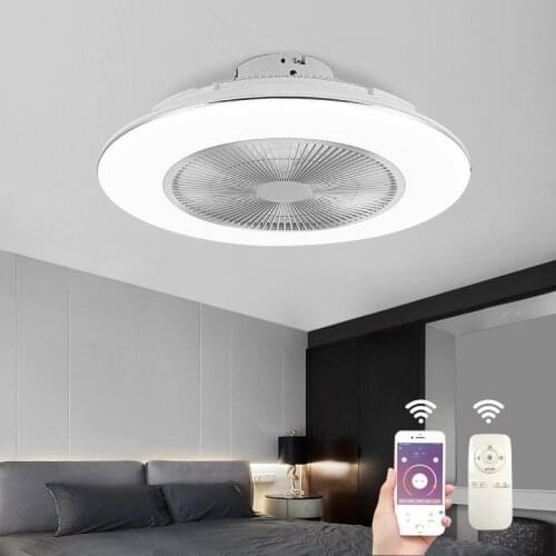 Modern minimalist fan ceiling lamp led small living room bedroom dining room study invisible ultra-thin lamp with remote control