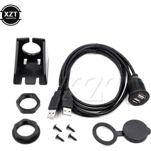 Dual USB A-type Socket Extension Cable 1m for Car Dashboard Flush Mount Lead Panel Data Cord Male Female for Car Boat Motorcycle