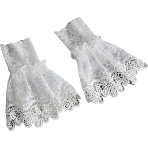 Women Ruffled Floral Lace Layered Horn Cuffs Stretch Bracelet Vintage Sunscreen Detachable False Sleeves Wrist Warmers