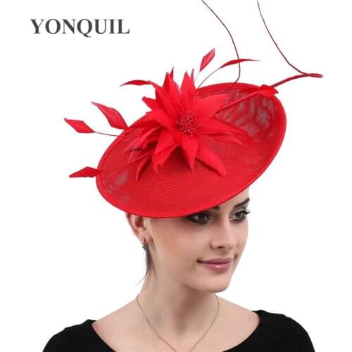 Fashion Wedding Women Fascinator Penny Mesh Hat Ribbons And Feathers Flower Hats For Lady Bridal Mariage Occasion Headpiece