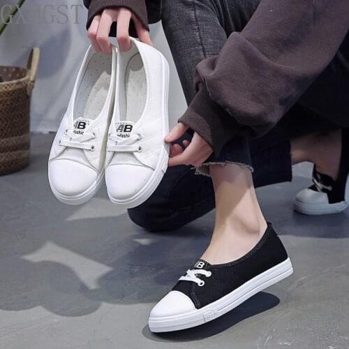 2021 Spring New Shallow Women Loafers White Spring Ladies Flat Canvas Shoes Wild One Pedal Red and White Women Casual Shoes