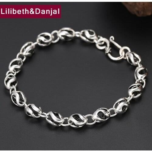 Women Men Bracelet Bangle 100% Real 925 Sterling Silver Creative Hollow Round Chain Bracelet Jewelry pulseras hombre 2019 B12