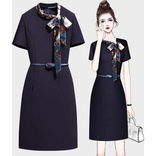 Vintage Elegant Wear to Work with Belt Business Chic Party Formal Office Ladies Professional Career OL Women Dress Summer Autumn