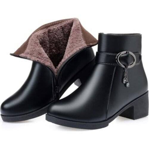 ZZPOHE Genuine Leather Women Slip On Snow Boots Mother Winter Shoes famale large size warm boots womens ankle boots 35-41