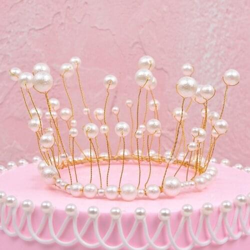 1pc Pearl Crown Cake Topper Artificial Pearls Crown for Bride Headdress Wedding Engagement Birthday Party Decor Cake Topper Hat