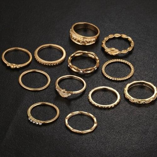 2021 New 12pcs/set Bohemian Vintage Women Finger Rings Set Punk Ring Gift 2020 trend