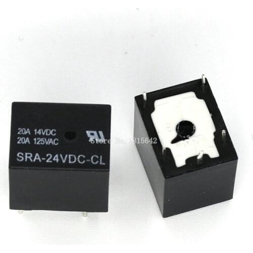 5PCS/LOT 24V 20A DC Power Relay SRA-24VDC-CL SRA-24 5Pin PCB Type Black Automobile relay