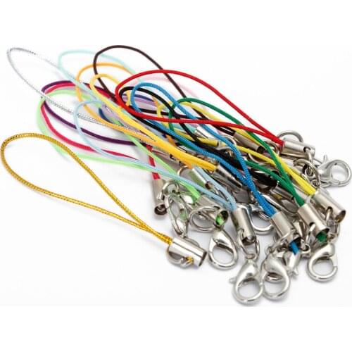 50pcs Mulitcolor Lobster Clasp(12mm) Lanyard Strap Cord (5cm) Mobile Straps Charm Nylon Key Ring Chain DIY Jewelry