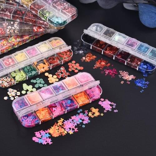 12 Grid Glitter Sequins Epoxy Resin Filling Art Glitter Flake Mixed Paillette Jewelry Making Accessories Resin Mold Decoration