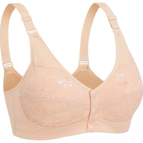 Large Front Button Bra Adjustbale Belt With Pocket Plus Size Bralette Elderly Underwear Old Women Lingerie 8073
