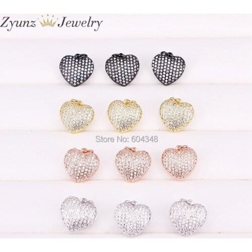 10PCS ZYZ296-9911 Micro Pave CZ Full Stone Heart Copper Charms Pendant Beads For DIY Jewelry Bracelets Necklaces Making