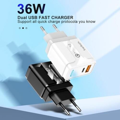 PD3.0 QC3.0 18W Fast Charging Mobile Phone Quick Charger Adapter Dual Port Fast Charging Head EU/UK/US Plug For Samsung Huawei