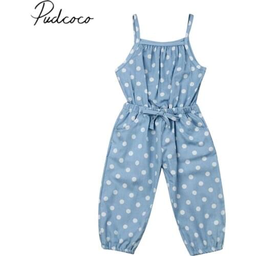 2019 Baby Summer Clothing 1-5Y Cute Infants Kids Baby Girl Dots Romper Sleeveless Blue Wave Point Bib Pants Trousers Clothes Top