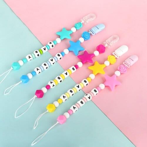 DIY Baby Pacifier Clip Chain with Name Food Grade Silicone Infant Personalized Dummy Clip Holder Necklace Baby Oral Care Toys