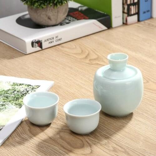 Exquisite 60ml 280ml Ceramic Wine Set Cyan Sake 1 Jug 2 Cup One-Piece Jug Spirits Rice Wine Wine Wine Holiday Gift