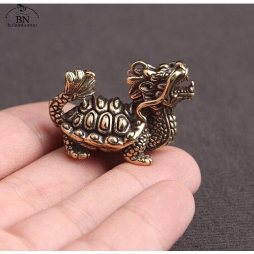 Chinese Handcraft Jewelry Dragon Turtle Solid Brass Miniature Figurine Antique Copper Antique Beast Animal Statue Ornament Decor